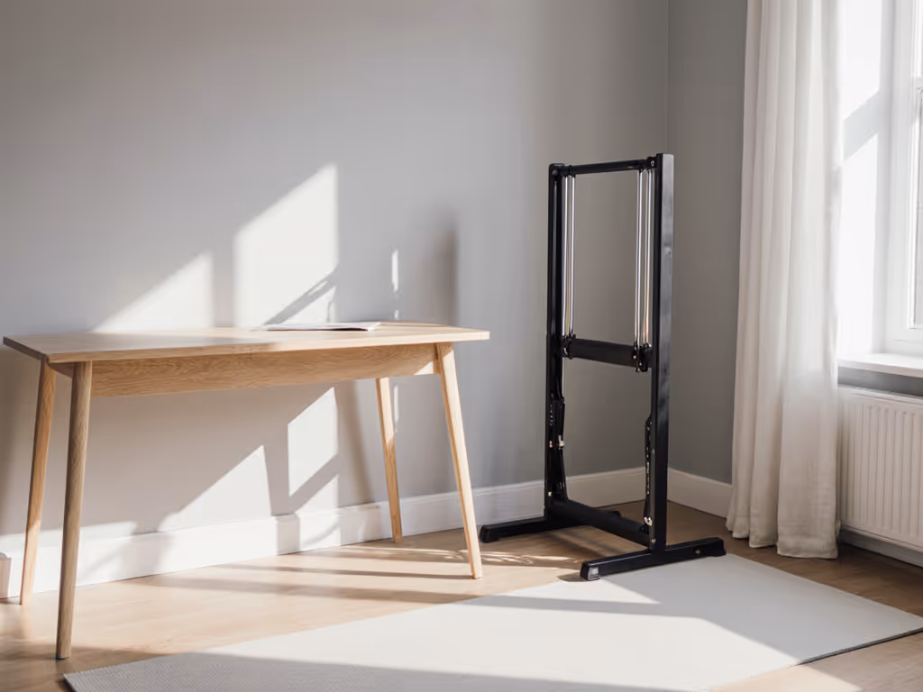 foldable_pilates_frame_next_to_minimalist_home_desk